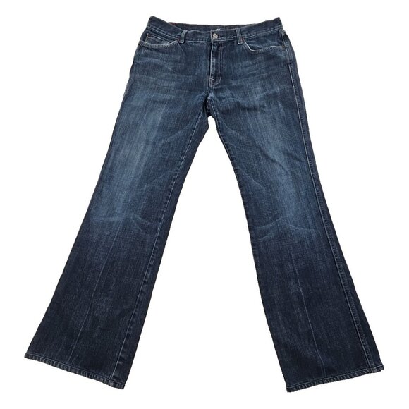7 For All Mankind A Pocket Bootcut Jeans Men's 34x32 Blue Dark Wash EUC Relaxed - Picture 1 of 16